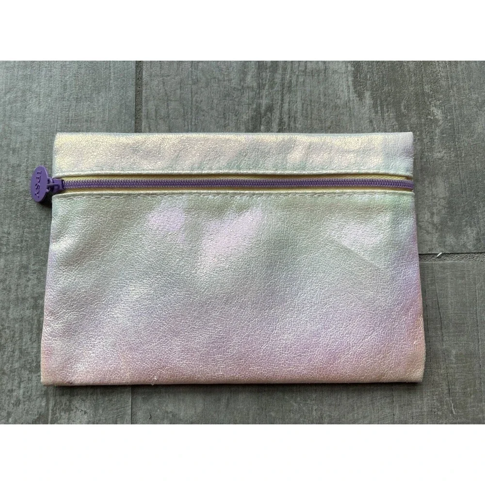 White Iridescent Metallic Makeup Cosmetic Bag Case Travel Pouch Wallet Clutch